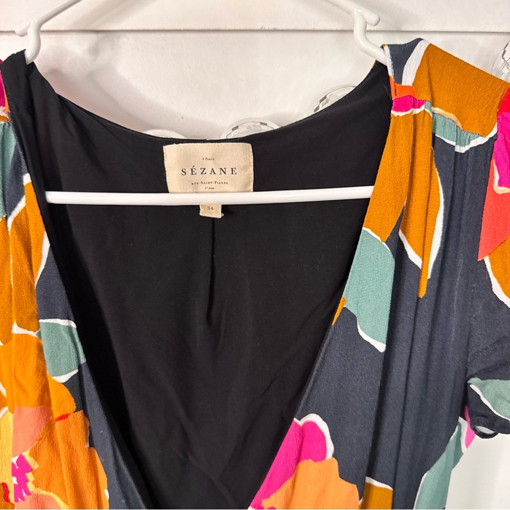 Sézane Amber Wrap Dress navy ink floral print - Picture 5 of 7